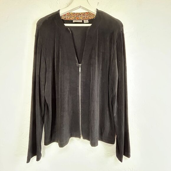 Chico's Travelers Womens Black Zip-Up Jacket Size 3 Stretch Paisley Trim Casual - Picture 1 of 7